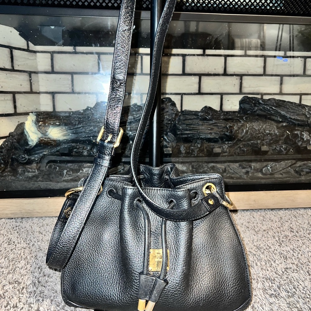 MCM Black Leather Crossbody Bag with Gold Accents